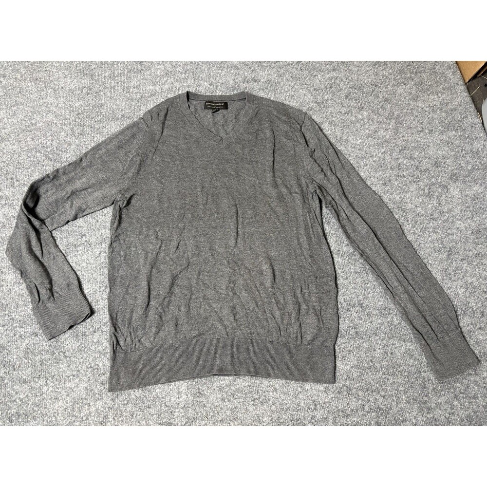 Banana Republic Sweater Mens S Gray Cotton Nylon V-Neck Lightweight Pullover